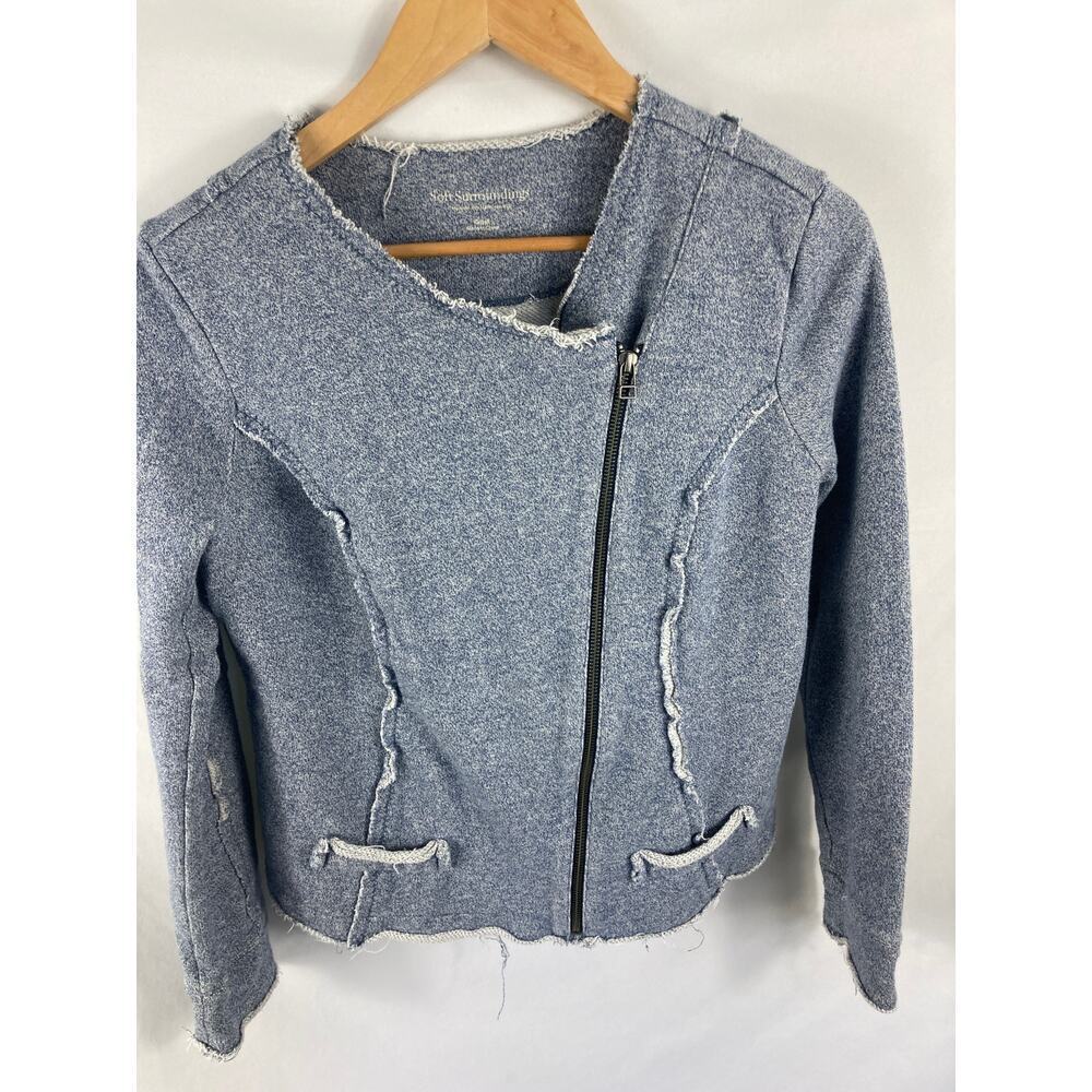 Soft Surroundings Asymmetrical Zip Terry Jacket Blue Size Small
